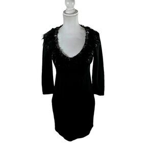 Nanette Lepore Black Feather Sequin Sweater Dress